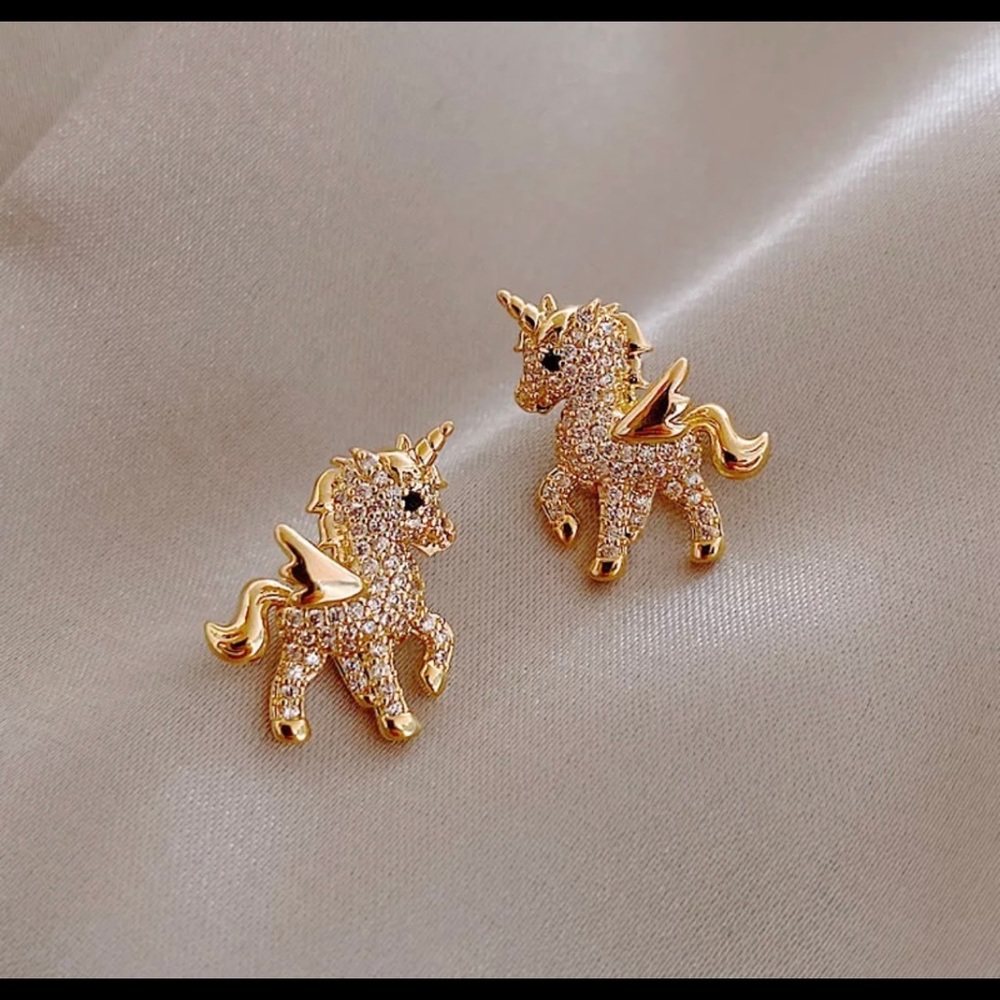 Stainless Steel and Zirconia Unicorn Earrings